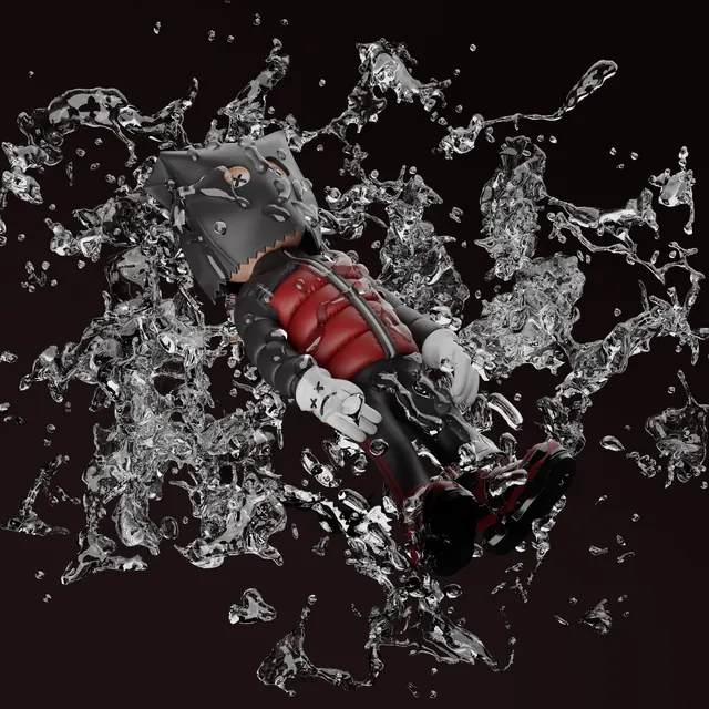 An ASM figure bursting out of a splash of water